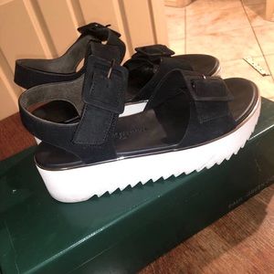 PAUL GREEN ALOHA PLATFORM BLACK WHITE NUBUCK LEATHER SANDAL